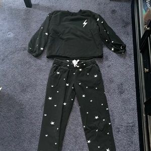 Pj salvage size XS black and white lightning bolt stars sweat set